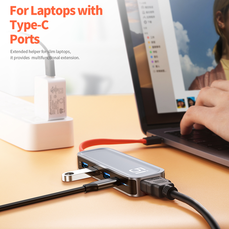 Hub 5 em 1 USB-C p/ 3XUSB 3.0 + PD + HDMI da ROCK - Imagem 4