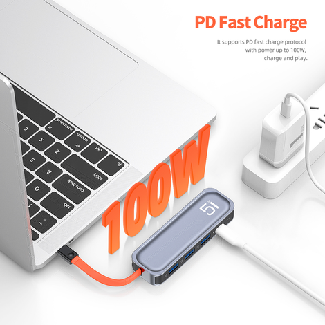 Hub 5 em 1 USB-C p/ 3XUSB 3.0 + PD + HDMI da ROCK - Imagem 5