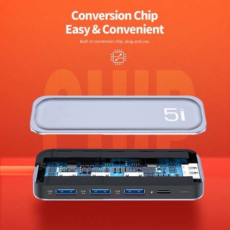 Hub 5 em 1 USB-C p/ 3XUSB 3.0 + PD + HDMI da ROCK - Imagem 6